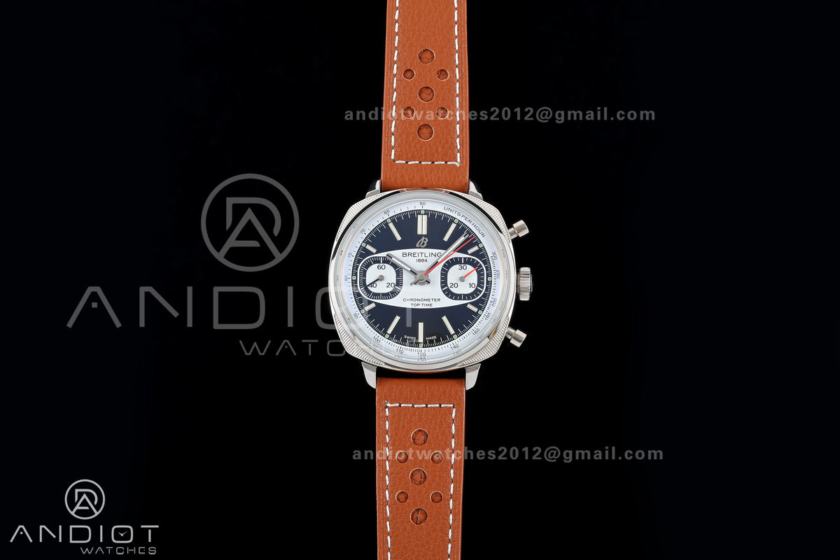 Top Time B01 Racing BLSF 1:1 Best Edition Black/White Dial on Brown Leather Strap A7750